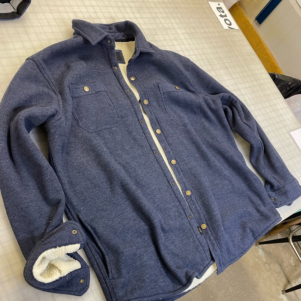 Lee Sherpa Lined Henley Waffle Knit Button up Sweatshirt Men Large Navy Blue